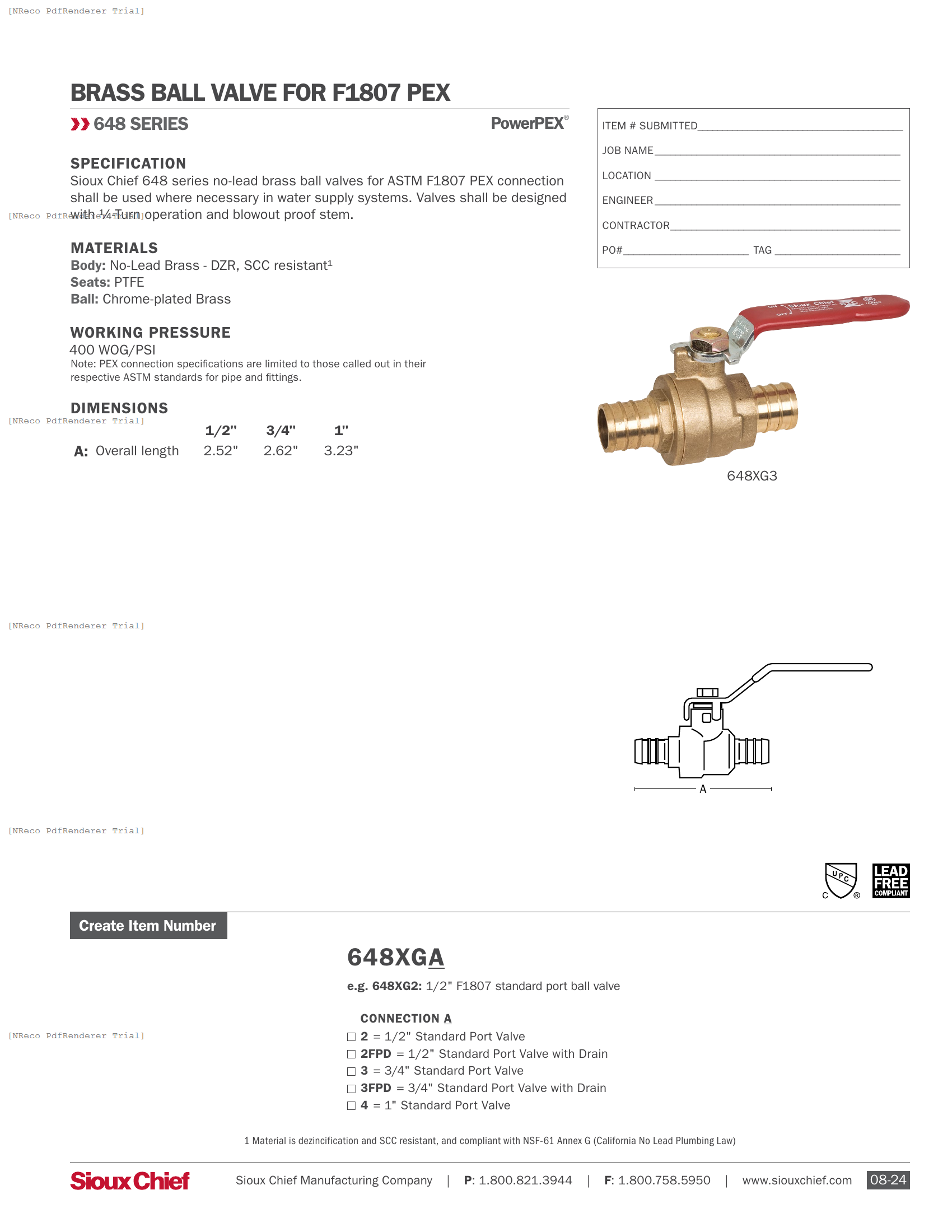 648 SERIES - F1807 POWERPEX BALL VALVE - SPEC SHEET.PDF Specification Document